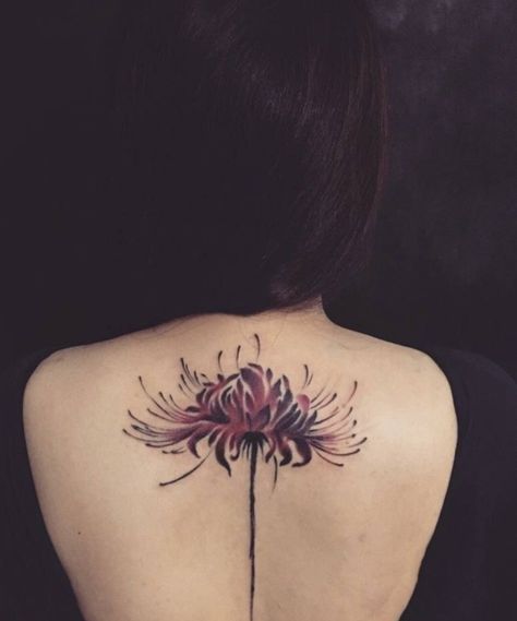 Black Spider Lily Tattoo, Flower Tattoos Lily, Tattoo Red Flower, Black Spider Lily, Tattoos Lily, Red Flower Tattoo, Spider Lily Tattoo, Red Flower Tattoos, Lily Tattoo Design