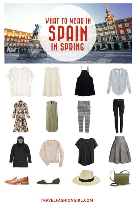 Traveling to Spain in the Spring? Use this comprehensive packing guide to help you pack stylishly light for destinations like Madrid, Barcelona and Girona. | travelfashiongirl.com Spain In Summer, What To Wear In Spain, Spain Packing List, Clothes Minimalist, Travel Outfit Summer Airport, Spain Outfit Ideas, Spain Travel Outfits, Traveling To Spain, Madrid Outfits