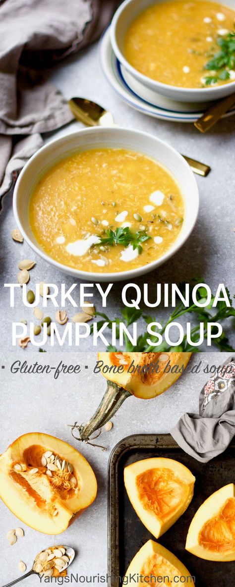 #glutenfree #grainfree #dairyfree Turkey quinoa pumpkin soup is a nourishing cold weather soup making use of your leftover turkey. This delicious and cozy soup has a healing #bonebroth base. I will also show you how to prepare #quinoa for better digestion. How To Prepare Quinoa, Quinoa Pumpkin, Turkey Quinoa, Cold Weather Soup, Soup Making, Cozy Soup, Quinoa Soup, Friends Recipes, Delicious Soups