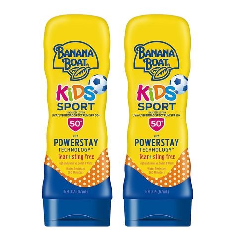 Banana Boat Kids Sport Sting-Free, Tear-Free, Broad Spectrum Sunscreen Lotion, SPF 50, 6oz., 2 Count (Pack of 1) Powder Sunscreen, Plastic Party Plates, Baby Sunscreen, Sunscreen Stick, Spray Lotion, Pure Aloe Vera, Banana Boat, Kids Sunscreen, Sunscreen Spf 50