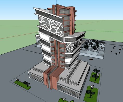 Highrise Office Building Facade Design, Highrise Buildings Facade, High Rise Building Facade, Comertial Buildings, High Rise Building Concept, Building Model Architecture, Commercial Building Exterior, Commercial Building Plans, Architecture Site Plan