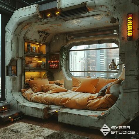 Visualizing the Future: 31 Cyberpunk Rooms That Will Blow Your Mind – Syber Studios Sci Fi Room Design, Cyberpunk Home Decor, Dystopian Room, Fantasy Bedroom Concept Art, Cyberpunk Furniture, Cyberpunk Rooms, Cyberpunk Room Decor, Cyberpunk Home, Sci Fi Bedroom