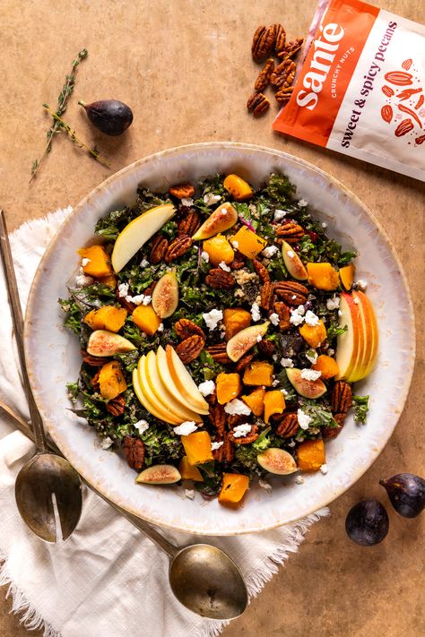 Kale Squash Salad, Pecan Salad Recipe, Spicy Pecans, Red Russian Kale, Fall Produce, Red Russian, Radicchio Salad, Whole Roasted Cauliflower, Pecan Salad