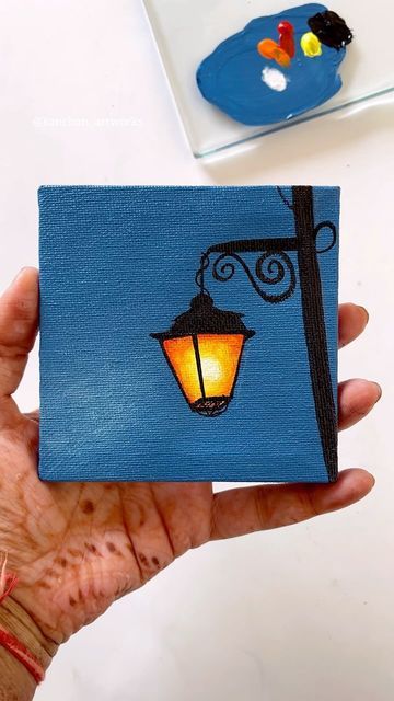 Street Lamp, Mini Canvas, Street Light, Mini Art, Easy Paintings, Art Day, Night Skies, Diy Painting, Acrylic Painting