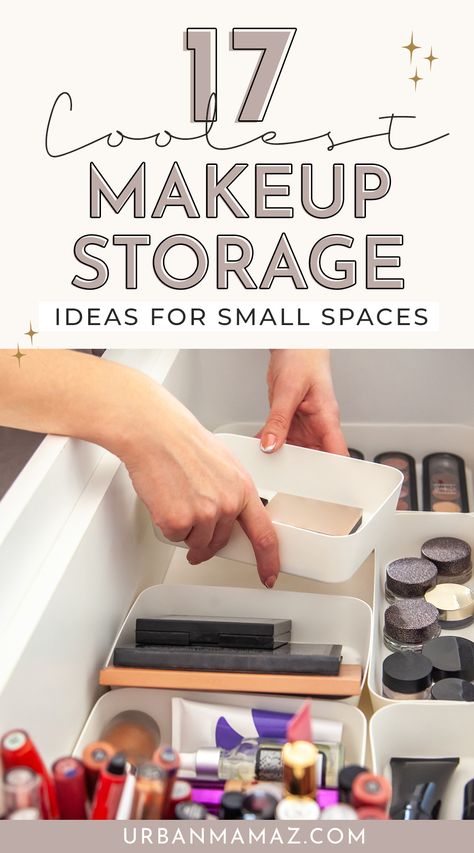 makeup storage ideas for small spaces Organization Ideas For Kitchen, Makeup Palette Storage, Living Room Rug Placement, Makeup Storage Ideas, Diy Makeup Storage, Storage Ideas For Small Spaces, Cute Bathroom, Makeup Area, Kitchen Closet