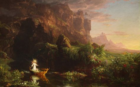 Thomas Cole The Voyage of Life: Childhood #painting classic art #2K #wallpaper #hdwallpaper #desktop Art Thomas, Hudson River School, History Painting, National Gallery Of Art, Oil Painting Reproductions, Romantic Art, Classical Art, Painting Reproductions, Philosophers