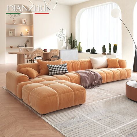 Orange Sofa, Living Room Corner, Small Apartment Living Room, Casa Vintage, Small Apartment Living, Three Seater Sofa, Luxury Sofa, A Living Room, Apartment Living Room