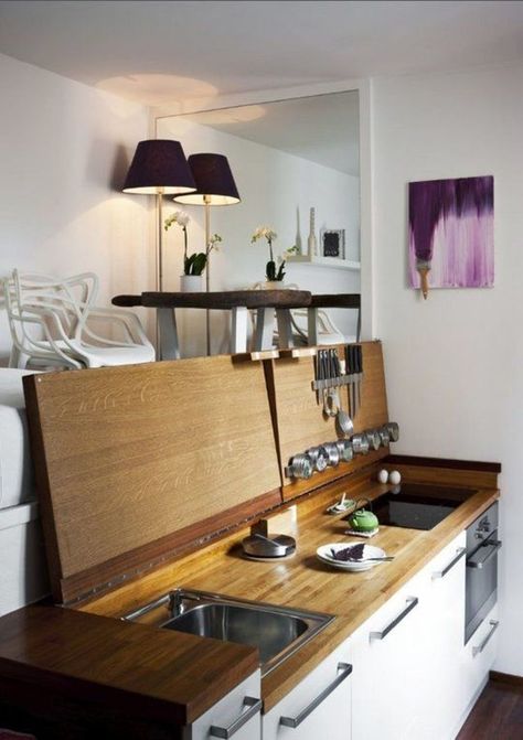 Tiny House Kitchen Storage, Design Casa Piccola, Micro Kitchen, Organiser Cucina, Tiny Kitchen Design, Small Tiny House, Micro Apartment, Hidden Kitchen, Outdoor Kitchen Appliances