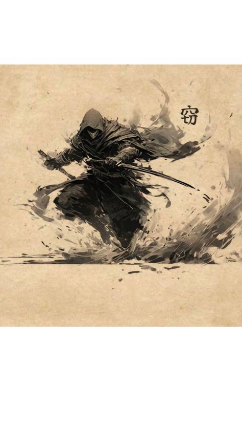 Ninja Art Wallpaper, Japanese Ninja Art, Ronin Wallpaper, Traditional Tattoos Japanese, Ronin Art, Ghost Samurai, Ninja Tattoo, Tattoo Stamps, Samurai Drawing