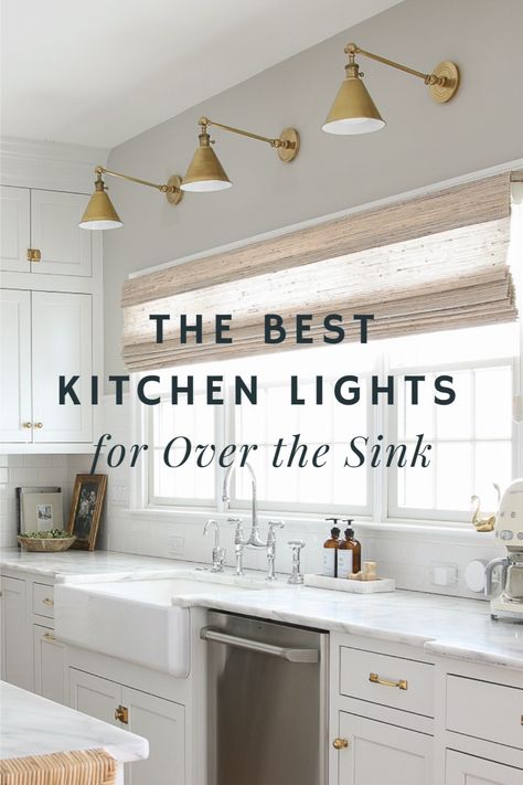 Gooseneck Kitchen Lighting, Wall Mounted Over Kitchen Sink Lighting, Sconces By Kitchen Sink, Over Window Kitchen Lighting, Brass Over Sink Lighting, Lighting Over Sink Window, Above Window Lighting, Kitchen Open Shelves Lighting, Kitchen Window Lighting Over Sink Modern