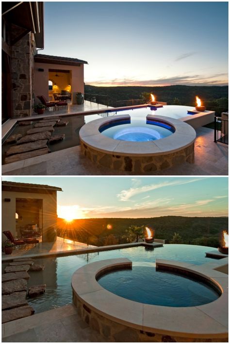 Round Jacuzzi Outdoor, Pool Jacuzzi Combo, Round Jacuzzi, Pool Designs Modern, Pool Hut, Gorgeous Pools, Pool Design Modern, Backyard Pool Design, Geometric Pool