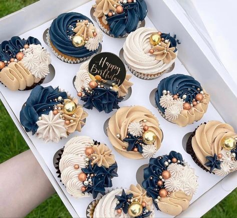 Cupcake Icing Designs, Elegant Cupcakes, Cupcake Decorating Tips, Blue Cupcakes, Pretty Cupcakes, Cupcake Cake Designs, Cake Decorating Piping, Mini Cakes Birthday, Cupcake Icing