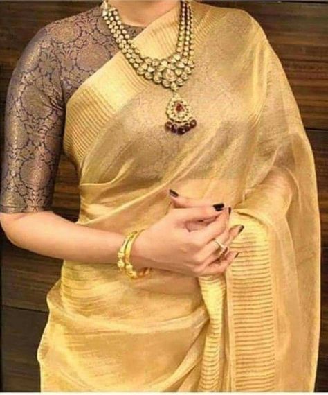 Saree Material, Sari Design, Saree Blouse Neck Designs, Sari Blouse Designs, Tissue Saree, Indian Saree Blouse, Indian Saree Blouses Designs, Silk Saree Blouse Designs, Saree Blouse Patterns