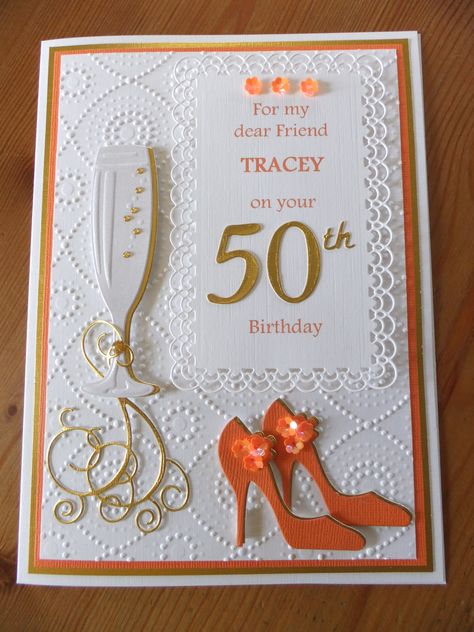 50th birthday using a variety of dies 50th Birthday Cards For Women, Birthday Verses For Cards, 50th Birthday Card, Special Birthday Cards, 60th Birthday Cards, 40th Birthday Cards, 50th Birthday Cards, Birthday Cards For Women, Happy 50th Birthday