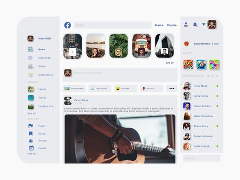 Facebook Redesign, Social App Design, Ui Design Dashboard, Movie Card, Social Web, App Interface Design, Twitter Design, Dashboard Ui, App Design Inspiration