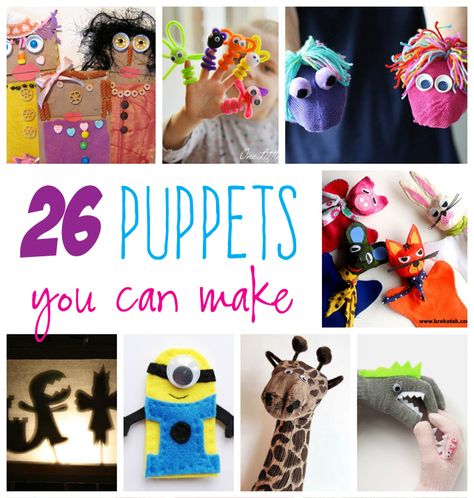 26 Kid's Puppets You Can Make Puppets For Kids, Puppet Crafts, Puppet Making, Play Ideas, Kids Play, Arts And Crafts For Kids, Kids Art Projects, Craft Activities, Projects For Kids