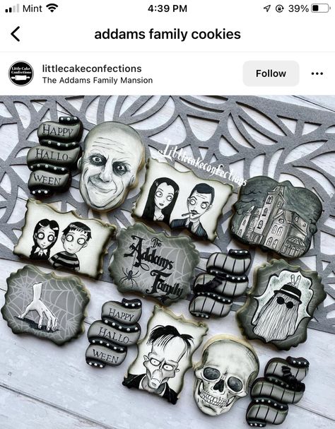 Addams Family Cookies, 2023 Cookies, Coffin Cookies, The Gangs All Here, Painted Cookies, Family Halloween Party, No Bake Sugar Cookies, Hand Painted Cookies, Paint Cookies