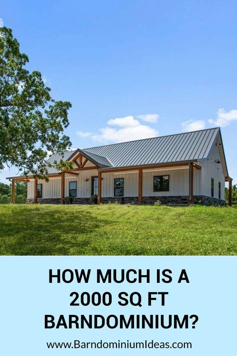 A 2,000 sq ft living area could cost $200,000 to $260,000 to build. We have found most people end up with higher end finishes in their barndominium thus the higher price per square foot. Cheap Barndominium Floor Plans, Barndominium Flooring Ideas, How To Decorate A Barndominium, 1600 Sq Ft Barndominium, Build A Barndominium On A Budget, Cheapest Barndominium, Barndominium Ranch, How To Build A Home On A Budget, Barndominium 3000 Sq Ft