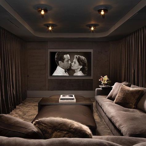 In the mood for romance 💌 @lginteriors crafts sumptuous drama in this home theater. 🍿 Picture Small Home Theater Seating, Theatre Room Design, Small Cinema Room Ideas, Small Cinema Room, Small Theater Room Ideas, Luxury Home Cinema Room, Theater Room Ideas, Small Home Theater Rooms, Small Theatre Room