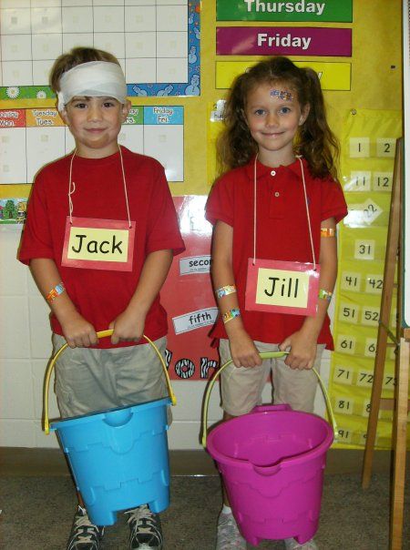 Jack and Jill; Ethan and Liviah class party Nursery Rhyme Costumes, Halloween Nursery Rhymes, Story Book Costumes, Nursery Rhyme Costume, Book Characters Dress Up, World Book Day Ideas, Nursery Rhyme Characters, Nursery Rhymes Preschool, Nursery Rhyme Theme