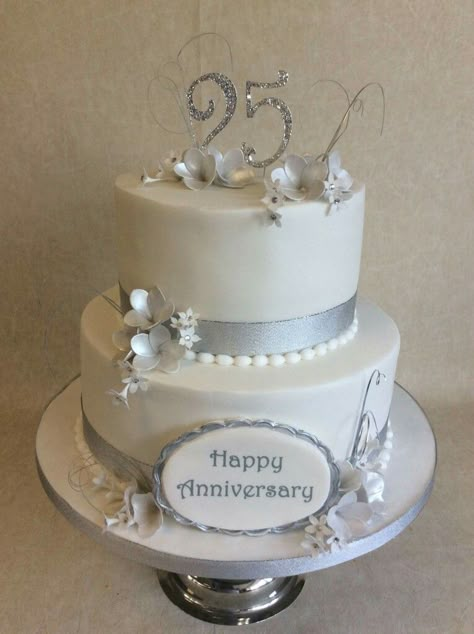 Cake For 25th Anniversary, 25th Anniversary Cake For Parents, 25 Th Anniversary Cake, Anniversary Cake Chocolate, 25th Anniversary Cake Ideas, Silver Wedding Anniversary Cake, Anniversary Cake Ideas, Happy Marriage Anniversary Cake, 60 Wedding Anniversary Cake