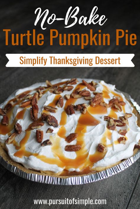 No Bake Turtle Pumpkin Pie, Pumpkin Turtle Pie, Turtle Pie No Bake, Pumpkin Turtle Cheesecake, Peanut Butter Pumpkin Pie, Turtle Pumpkin Cheesecake, Pumpkin No Bake Pie, No Bake Thanksgiving Pie, Thanksgiving Pie Desserts