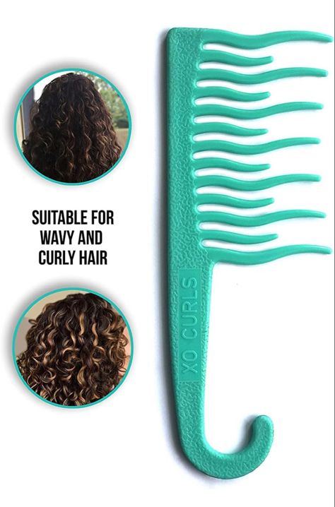 XO Curls Shower detangling hair comb, Wide tooth comb, Comb with hook for easy hanging in shower, Gentle on Scalp, Hair comb for with curly & wavy hair Comb For Curly Hair, Makeup Collection Goals, Detangling Comb, Curly Wavy Hair, Detangle Hair, Detangling Hair, Curly Girl Method, Wavy Curly Hair, Wide Tooth Comb