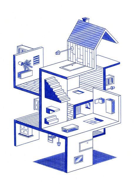 The house | 21 x 29,7cm, ink on paper, Kevin Lucbert, 2017. | Kevin Lucbert | Flickr Kevin Lucbert, Isometric Drawing, Buddha Wall Art, Isometric Art, Isometric Design, Isometric Illustration, Architectural Drawing, Diagram Architecture, Architecture Illustration