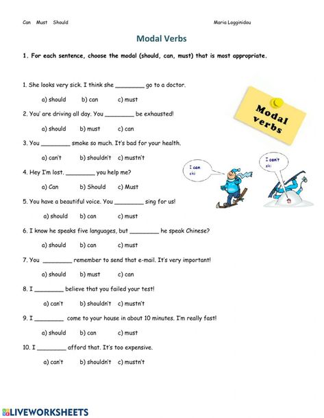 Can Must Should - Interactive worksheet Class 4 Maths, Modal Auxiliaries, English Grammar Test, Modal Verbs, Grammar Exercises, English Language Learning Grammar, Verb Worksheets, English Grammar Worksheets, English Worksheets For Kids