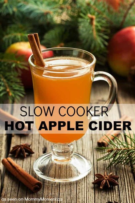 slow-cooker-hot-apple-cider-recipe Apple Cups, Homemade Apple Juice, Hot Apple Cider Recipe, Slow Cooker Apple Cider, Hot Spiced Cider, Slow Cooker Apple, Christmas Sides, Apple Cider Recipe, Homemade Apple Cider