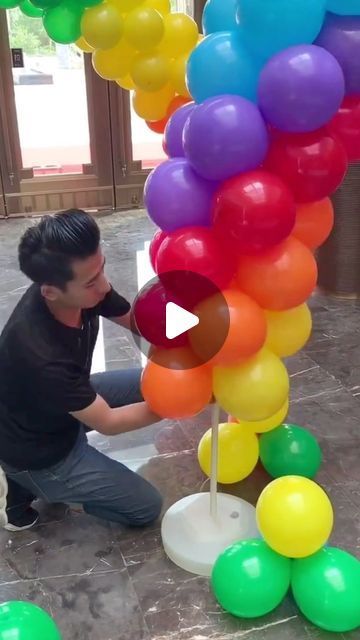 Pride Balloon Arch, Balloon Arch Video, Spring Dance Themes, Rainbow Balloon Decorations, Rainbow Balloon Arch, Deco Ballon, Rainbow Balloons, Video Credits, June 1