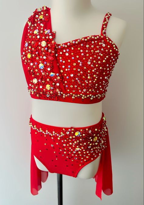 Red lyrical costume Red Competition Dance Costume, Red Dance Costume Lyrical, Red Lyrical Costume, Red Lyrical Dance Costumes, Red Dance Costumes, Glitz Pageant Dresses, Glitz Pageant, Dance Moms Costumes, Solo Dance Costumes