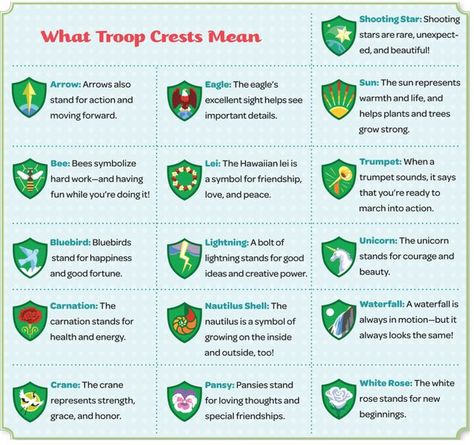 Dropbox - Brownie Troop Crests with Descriptions.pdf Girl Scout Brownie Badges, Girl Scout Daisy Activities, Bridging Ceremony, Girl Scout Bridging, Girl Scout Troop Leader, Girl Scout Camp, Girl Scouts Daisy, Girl Scout Brownies, Girl Scouts Cadettes