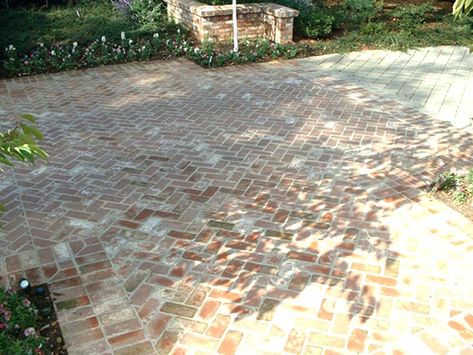 Exterior hardscape Brick Patio Herringbone, Red Brick And Flagstone Patio, Herringbone Brick Pavers, Mixed Brick Patio, Herringbone Brick Driveway, Brick And Limestone Patio, Red Brick Herringbone Patio, Brick Terrace Patio, Brick Paved Patio