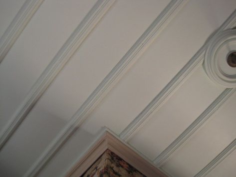 Board And Batten Ceiling, Batten Ceiling, Octagon House, Ceiling Trim, Porch Ceiling, New Zealand Houses, Edwardian House, Room Additions, Living Room Ceiling