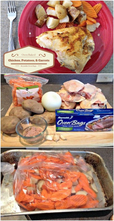 I love meals that you can throw together and bake. Oven Baked Chicken, Potatoes, & Carrots With Reynolds Oven Bags is an easy meal that everyone will love! Reynolds Oven Bag Recipes, Baked Chicken Potatoes, Chicken Thighs In Oven, Oven Bags, Oven Bag, Cooking Whole Chicken, Potatoes In Oven, Poultry Dishes, Broiled Chicken