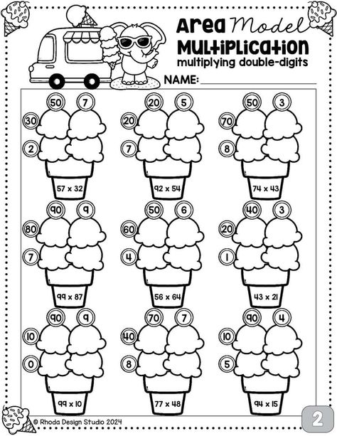 Area Model Multiplication Worksheets: Free Double-Digit Practice Area Model Multiplication, Double Digit Multiplication, Multi Digit Multiplication, Area Model, Mental Maths Worksheets, Free Worksheets For Kids, Multiplication Problems, Math Stem, Multiplication Worksheets