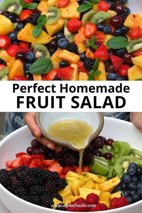 Toss mixed fresh fruit in a sweet honey lime dressing for a bright, vibrant, delicious homemade fruit salad! A perfect side dish or dessert at potlucks, BBQs, picnics, brunches, and family meals! Fruit Sald, Lemon Pie Recipe Condensed Milk, Homemade Fruit Salad, Christmas Fruit Salad, Winter Fruit Salad, Lemon Pie Recipe, Dressing For Fruit Salad, Honey Lime Dressing, Honey Dressing