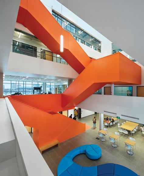 U Stairs Design, Staircase Slide, Sheridan College, Cladding Systems, Lobby Interior, Lan Can, Education Architecture, Interior Stairs, Phase 2