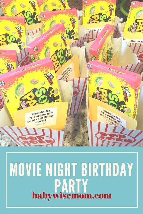 Movie Theatre Party Favors, Movie Theme Party Favors, Teen Movie Night Birthday Party Ideas, Diy Movie Theater Party, Birthday Party Ideas Movie Night, Movie Night Birthday Party For Kids, Movie Birthday Party Ideas For Kids, Movie Night Birthday Cake, Movie Party Ideas For Kids