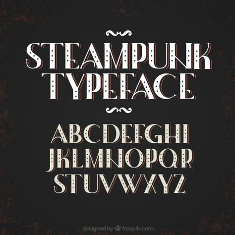 Steampunk Typography, Steampunk Vector, Steampunk Font, Punk Font, Masculine Font, Victorian Fonts, Steampunk Illustration, Vector Alphabet, Tattoo Lettering Fonts