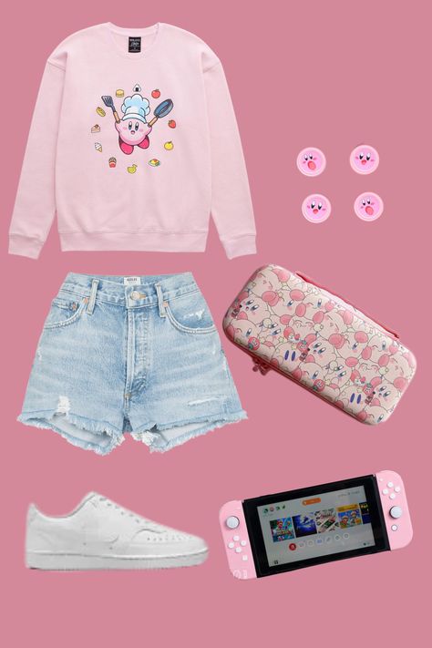 An outfit inspired by Kirby #pinkswitch #kirby #outfitinspo Kirby Themed Outfits, Kirby Inspired Outfit, Super Mario Inspired Outfits, Kirby Clothing, Kirby Clothes, Kirby Outfit, Kirby Cosplay, Kirby Aesthetic, Kayla Core