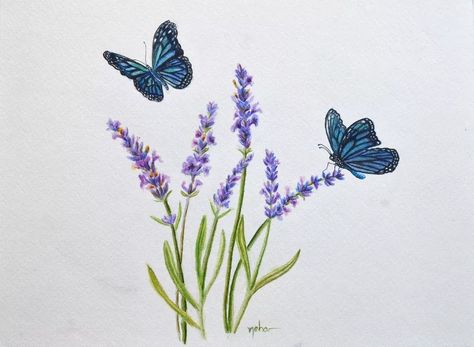 Lavender With Butterfly Tattoo, Butterfly Plant Tattoo, Lavender Butterfly Tattoo, Lavender And Butterfly Tattoo, Clay Drawing, Realistic Butterfly Tattoo, Butterfly With Flowers Tattoo, Lavender Tattoo, Lavender Butterfly