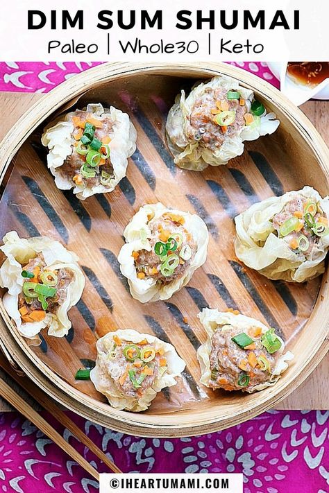 Paleo Dim Sum - Shumai - is Whole30 and Keto dumplings. Juicy meatballs wrapped in sweet cabbage leaves. Enjoy low carb dim sum with dim sum dipping sauce! #PaleoDimSum #Whole30DimSum #KetoDimSum #LowCarbShuMai #HealthyShuMai #PaleoDumplings #Whole30Dumplings #LowCarbDumplings via @iheartumami Paleo Dumplings, Keto Dumplings, Sweet Cabbage, Juicy Meatballs, Pork Seasoning, Paleo Meal Plan, Healthy Low Carb, Boiled Egg Diet Plan, Boiled Egg Diet