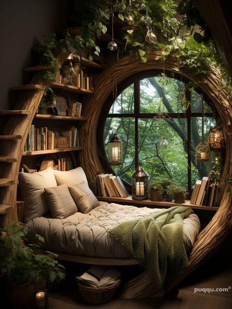 Explore enchanting tree-inspired reading nooks. Transform your space with cozy tree-inspired reading corners. Discover the magic of tree-themed reading spaces. Abby Aesthetic, Forest Themed Bedroom, Reading Spaces, Apartment Ideas For Men, Forest Bedroom, Future Library, Reading Corners, Dream Bedroom Inspiration, Book Corner