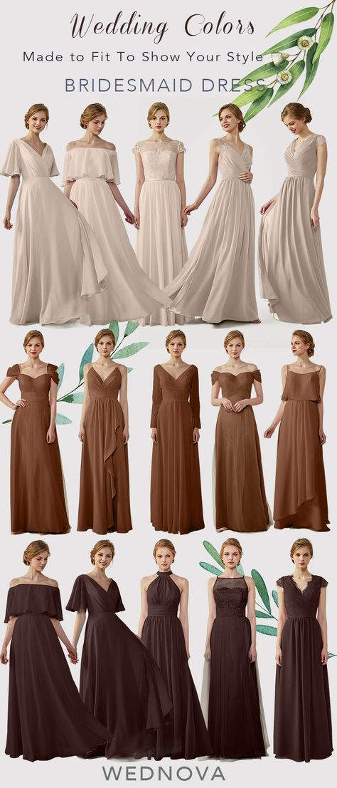 Pastel Brown Dress, Bridesmaid Gowns With Sleeves, Bridesmaid Dresses Ideas With Sleeves, Bridesmaid Dresses Satin With Sleeves, Satin Gown Bridesmaid With Sleeves, Bridesmaid Dress Styles With Sleeves, Satin Wedding Dress With Bridesmaids, Dusty Brown Bridesmaid Dresses, Bridesmaid Long Dress