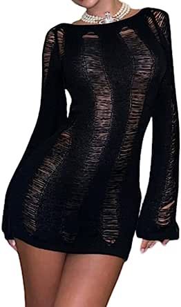 Y2k Dress, Looks Party, Dress Stores Online, Body Con Dress, Backless Mini Dress, Knitwear Dress, Cutout Dress, Club Dresses, Long Sleeve Mini Dress