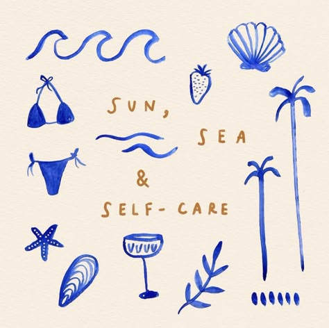 Beach Aesthetic Illustration, Summer Aesthetic Illustration, Beach Vibe Drawings, Beach Journal Ideas, Summer Aesthetic Drawing, Summer Widgets Aesthetic, Summer Vibes Illustration, Beach Doodles, Summer Doodles