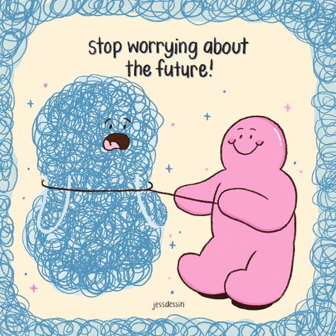 Instead of worrying about the future, channel that energy into taking actionable steps today that align with your goals and aspirations!✨ #mrbubbles #nimbus #petals #jessdessin #illustration #cuteillustrations #characterdesign #art #digitalart #aspirations #goals Mind Positive Quotes, Quote About Future, Self Motivation Quotes Positive Thoughts, Quotes About Worry, Quotes For Morning, Healing Quotes Positive, Mr Bubbles, Positively Yours, Future Motivation