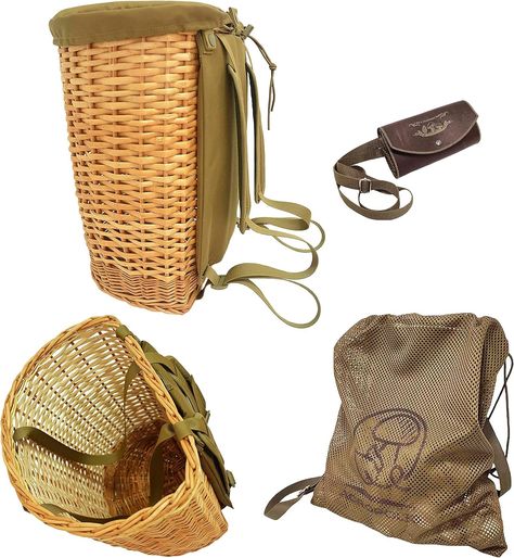 Acropolis Wicker Forage Basket - Basket for Mushroom Picking - Mushrooms Bag - Foraging Bag with Straps for Forager - Belt Forage Basket Pouch for Hiking, Camping, Large (RNG-5), Bike Baskets - Amazon Canada Picking Mushrooms, Fruit Bags, Foraging Bag, Mushroom Picking, Baskets Ideas, Fruit Bag, Dog Treat Pouch, Hunting Bags, Bike Basket